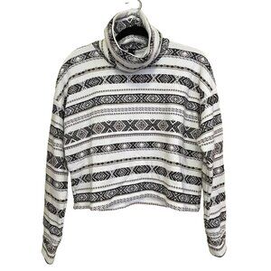 Revolve bobi Artisan Stripe Turteneck Cropped Sweatshirt Top Small NWT